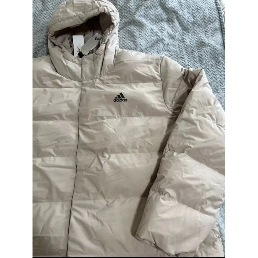 Adidas Helionic Hoody Down Coat Padded Cream Beige Jacket Top Coat HY3934 Mens M